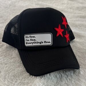 Black Trucker Hat with Red Stars